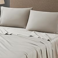 Vista 12 de Linen Closet Juego de sábanas de satén de algodón de 400 hilos, 4 piezas, tamaño matrimonial, marfil