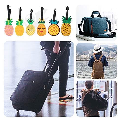 Azure Zone, 6Pcs Travel Luggage Tags Fruit Pineapple ID Tag Bag Labels Unique Silicone Name Card Holders Cute Identify Label with Loop for Backpacks Baggage Suitcases Adult