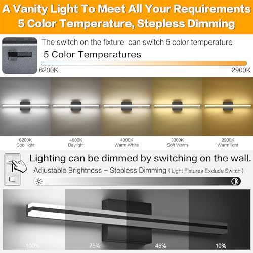 Image of SOLFART Bathroom Light Fixtures Over Mirror Dimmable 5CCT Modern LED Black Vanity Light 24 Inch Wall Lights