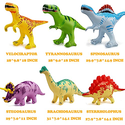 6 Pack Inflatable Dinosaur Toys With Air Pump, Blow Up Jumbo Dino Figure Set For Kid Boy Girl Toddler Indoor & Outdoor, Perfect For Floating Bathtub Toy, Birthday Supplies And Pool Party Decorations #TOP2