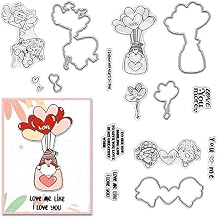 Hying Valentines Love Words Gnomes Clear Stamps and Dies for Card Making, Hearts Balloon Rubber Stamps Valentines Day Gnomes Die Cuts Seal for Crafting DIY Scrapbooking Photo Album Decorations