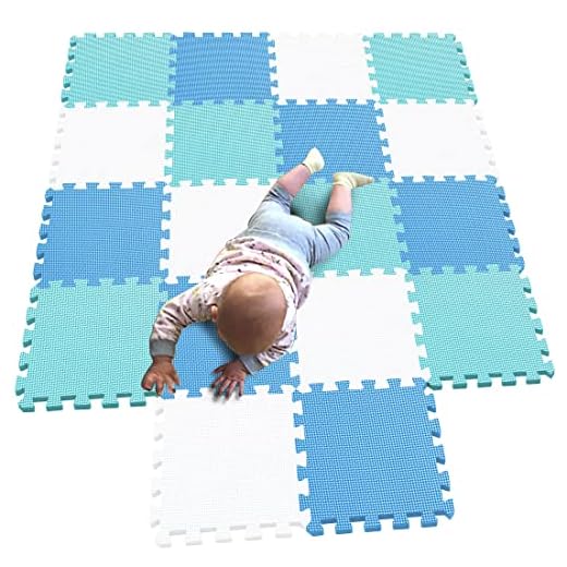 MQIAOHAM 18 pièces Dalle activites Ramper Grand Aire épais activités Ramper Grandes Jouets Non Toxique Qui Rampe Dales rampement décoration Chambre tapi Enfant Tapis Blanc Bleu Vert 101107108