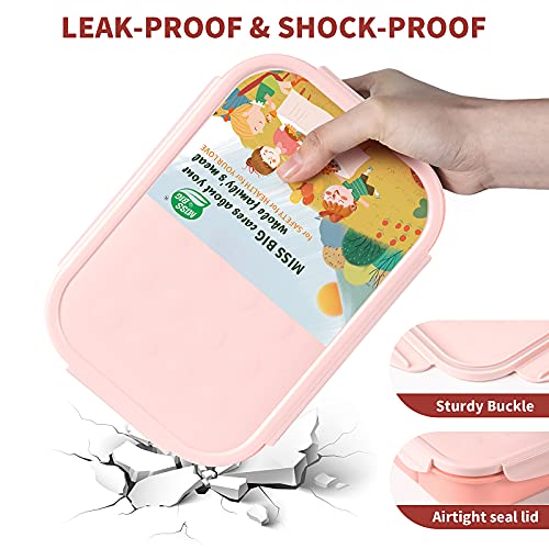 MISS BIG® Bento Box for Kids,Bento Box & Lunch Box,Leakproof, No BPAs/Chemical Dyes,M/W, D/W & Fridge Safe,1150ml Large Lunch Box for School, Picnic, Travel (Pink) — view 3