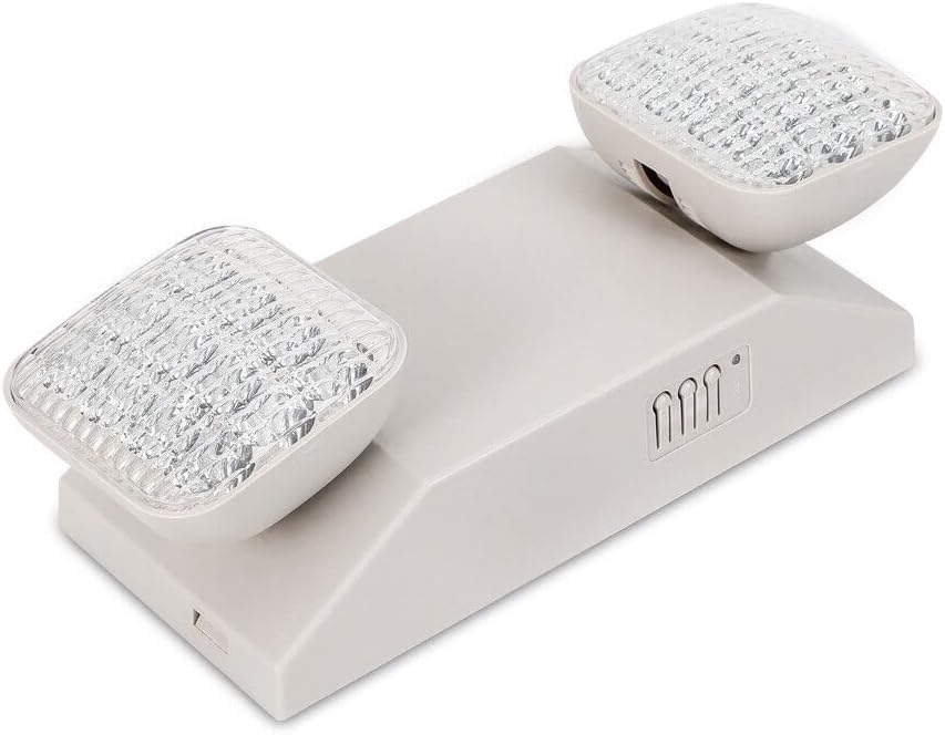 Double-Ended Emergency Lights, LED Emergency Exit Lighting Fixtures, Wall Mounted White Lighting Fixtures, Two LED Heads, UL 924 Qualified, Suitable for Corridors/Stairs (6 Units)