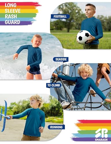 Image of Boys Rash Guard Swim Shirts Long Sleeve UPF 50+ Swimwear Toddler Kids Sun Protection SPF Water Surfing Swimming Shirts 0-16Y