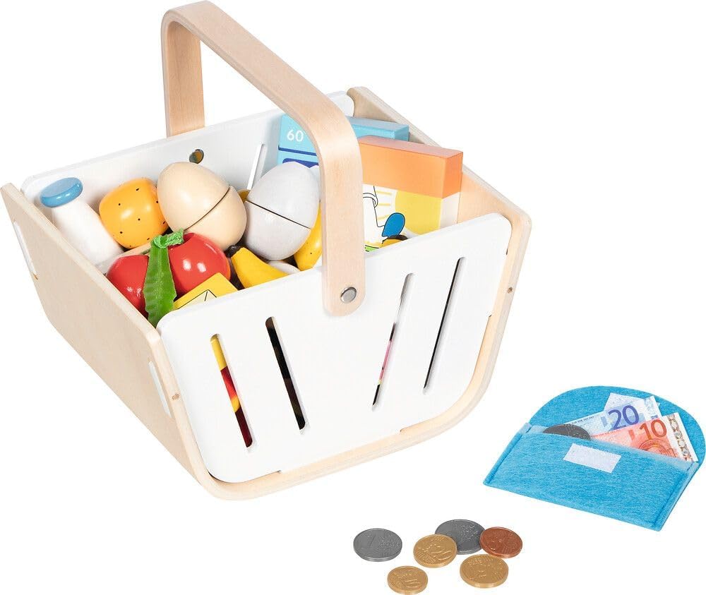 Goki wooden toy shopping basket with wallet - MiniShopper