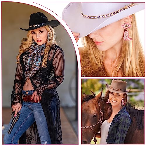 Junkin 6 Pairs Beaded Cowboy Earrings for Women Rhinestone Beads Boot Hat Drop Dangle Earrings Western Earrings4
