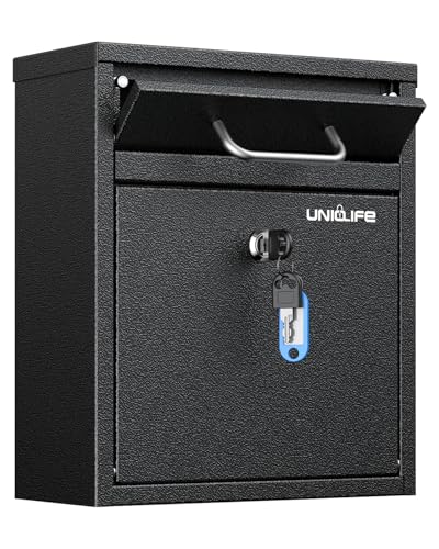 Uniclife Wall Mount Mailbox for Outside Black Locking Mailbox