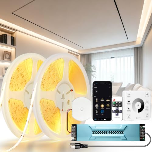 24V COB LED Strip Light 65.6FT Kit, 3000K Warm White Dimmable Cuttable 3360 LEDs with Alexa, 305LM+/FT, CRI 93+, 3W/FT LED Tape Lights with Power Supply for Bedroom Kitchen Cabinet Living Room Ceiling