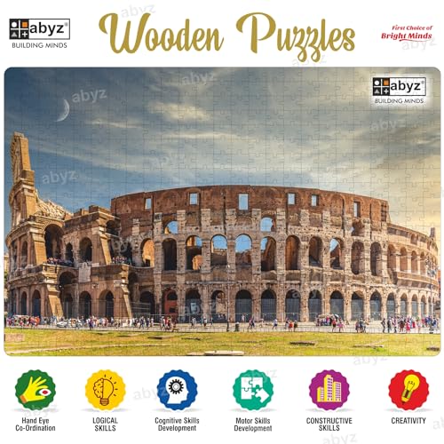 Image of ABYZ Wooden Jigsaw Puzzle - Colosseum, Rome, Italy Playset for Fun Educational & Little Explorers, 500-Pieces with Multicolor | Birthday Gift for (7 Plus Years) Age Kids.