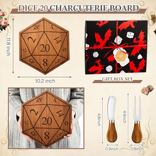 Tabla de cortar estilo D20 de madera con cuchillos miniatura 2