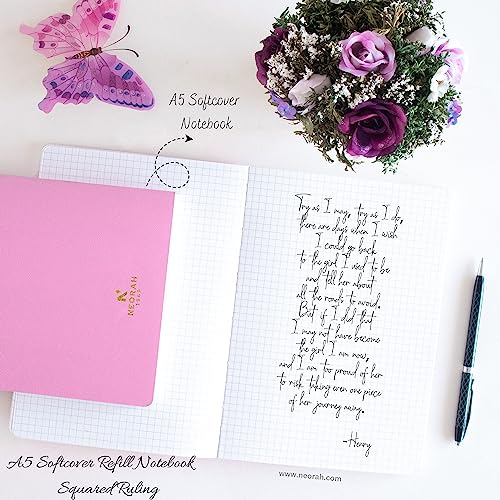 Image of NEORAH - A5 Checked Notebook (Square Ruling) SOFT COVER | Organiser REFILL | 110 GSM | 160 pages (Size 21 cm x 14.8 cm) Planner Journaling Writing Note Taking Diary, Travellers Journal- Lavender