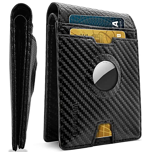 AirTag Mens Wallet, Minimalist Air Tag Wallets, Slim Wallet for Airtag with Airtag Holder, Men's RFID Bifold Blocking Wallet, Thin Front Pocket Credit Card Mens Wallets