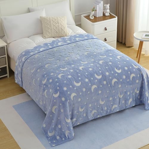 Image of Story@Home Glow Blankets for Kids | Summer Quilt for Kids Sleeping |Kids Blanket 0-15 Years (200x150cm) Soft Fleece Blanket |Cozy & Warm All-Season Radium Blanket for Boys & Girls-Moon & Stars