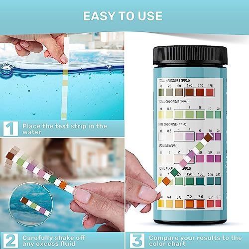 JNW Direct Hot Tub Test Strips - 100 Tests, pH 7.2-7.6, Chlorine, Bromine, Hardness & More - 6-1 Pack - JNW Direct