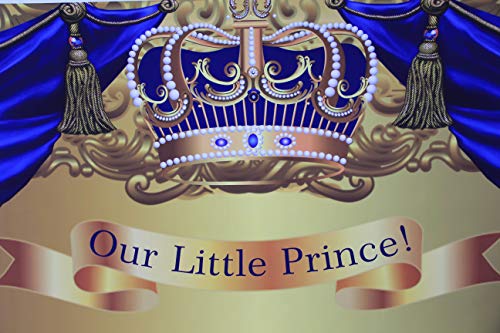 Mocsicka Royal Baby Shower Backdrop Little Prince Baby Boy Photography Background 7X5Ft Vinyl Blue Gold Curtain Baby Shower Party Banner Decoration #TOP6