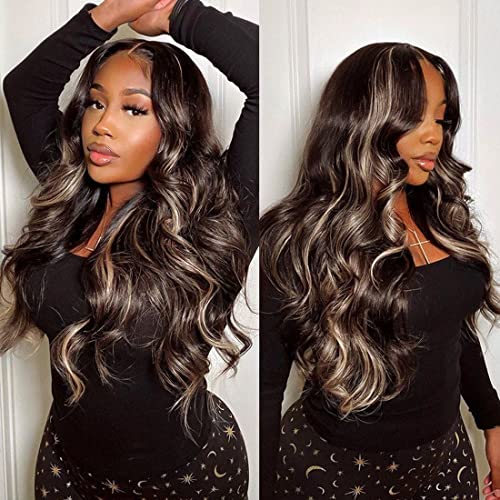 Unice 12A Chocolate Brown With Peekaboo Blonde Highlights Loose Wave 13X4 Lace Front Wigs Human Hair Balayage Highlight Glueless Frontal Wigs Pre Plucked With Baby Hair Natural Hairline 22 Inch #TOP6