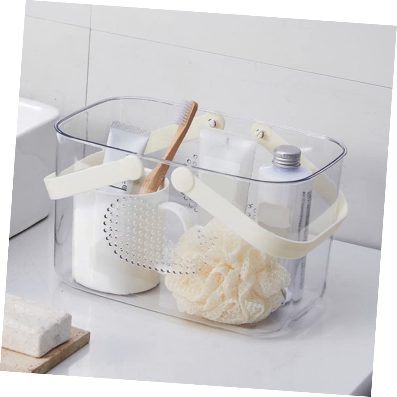 Luxshiny Cesta Gran Capacidad para Baño con Diseño de Drenaje de Plástico y Asas Ergonómicas Resistente y Reutilizable para Uso Diario en Ducha