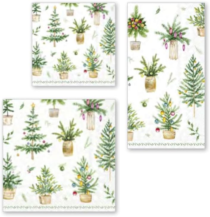 IHR Ideal Home Range Dinner Napkins Disposable 3-Ply Paper Guest Hand Towels, 8.5" x 4.5", Festive Holidays (Green), 16-Count Festive Holidays (Green) 8.25" x 4.5"
