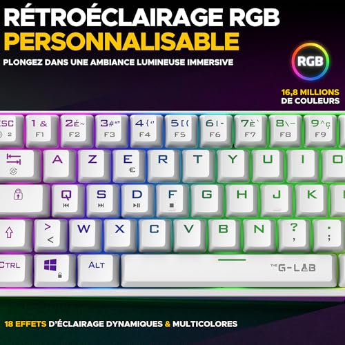 The G-Lab - Keyz Titanium - Tastiera Gamer Bianco 65% AZERTY, USB - Tastiera Mecanica Switch Rosso - RGB 100% Personalizzabile, Anti-Ghosting, Macro programmabile - per PC, PS4, PS5, Xbox - New - Tastiera gaming - Immagine 4