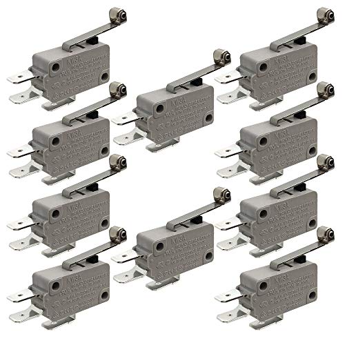 Yoiilnz KW3A 16A 125 250V DIY Micro Limit Switch SPDT Long Metal Roller Hinge Roller Travel Switch(Pack of 10)