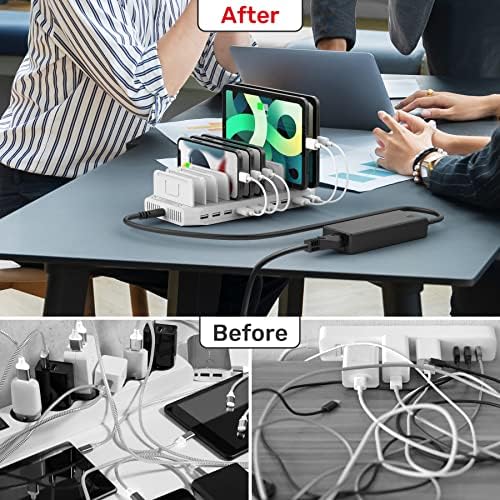 Charging Station for Multiple Devices, Unitek 96W 10 Port USB Charging Station Dock & Organizer with Smart IC and Dividers, Multi Device Charging Station for Phones, Tablets, and Other Electronics