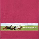Manutextur Handtuch mit Namen - personalisiert - Motiv Tiere - Pferde - viele Farben & Motive - Dusch-Handtuch - Fuchsia - Größe 50x100 cm - persönliches Geschenk mit Wunsch-Motiv und Wunsch-Name