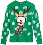 Quad Seven Boys Ugly Christmas Sweater - Cozy Knit Pullover Ugly Sweater Kids Novelty Holiday Xmas Party Outfit, Size 12-14, Green Reindeer