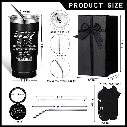 Set Of 4 Retirement Gifts For Men 20 Oz Stainless Steel Travel Coffee Mug With Lid Straw And Brush Funny Retirement Socks Enjoy The Next Chapter Keychain Retirement Gifts Box For Coworker Dad Officer #TOP1