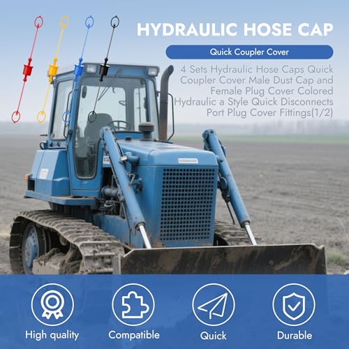 Image of 4 Sets 1 /2 Inch Hydraulic Dust Caps & Plugs - PVC Hydraulic Quick Disconnect Port Plug Fittings, Male Dust Cap + Female Plug Cover for Flat Face Couplings (Red, Yellow, Blue, Black)