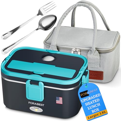 FORABEST Heated Lunch Box - 80W Electric Lunch Box for Adults - Portable Food Warmer - 1.8L Stainless Steel Containers, Carry Bag & Leakproof Lid - 12V/24V Car/Truck & 110/220V Home/Office - Navy Blue