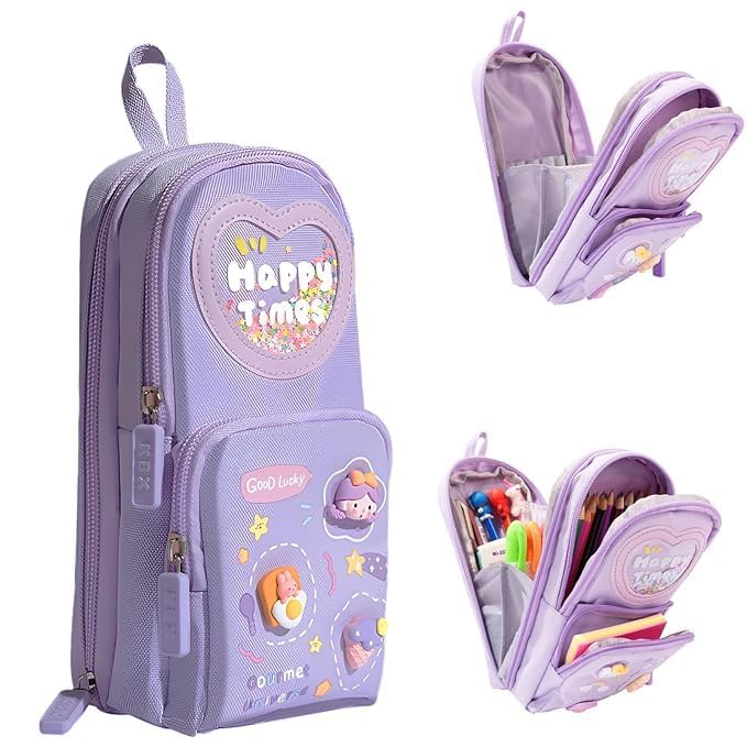 eerlik eErlik® Premium Pencil Case 6 Layer with 3 Compartment Cute Aesthetic Pencil Case for Girls Large Capacity Pencil Pouch Multifunctional Pouch for School Kids Cute Stationary Gift (Purple)-picture-33
