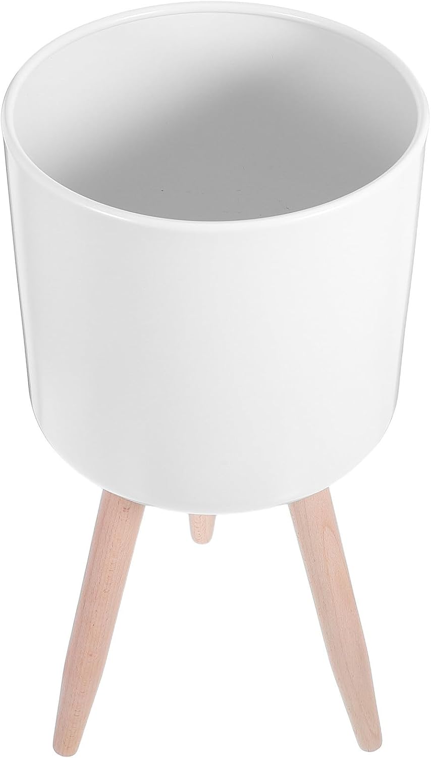 NUOBESTY White Metal Flower Pot Stand with Wooden Shelves, Multilayer