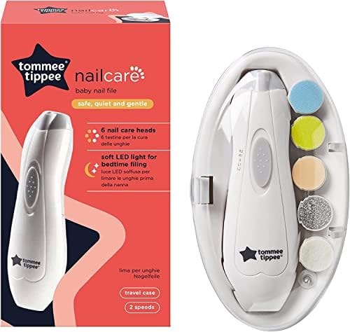 Tommee Tippee Elektryczny obcinacz do paznokci dla dzieci, akumulator, 6 w 1 ze światłem LED, bezpieczny i cichy silnik, zestaw manicure dla niemowląt i dorosłych, 0-12 miesięcy+