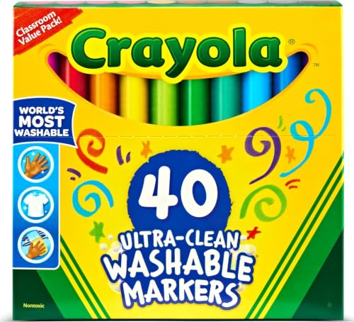 Crayola Ultra Clean Washable Markers (40ct), Teacher School Supplies for Kids, Broad Line Colored Markers, Art Marker Set, Ages 3+ - image 1