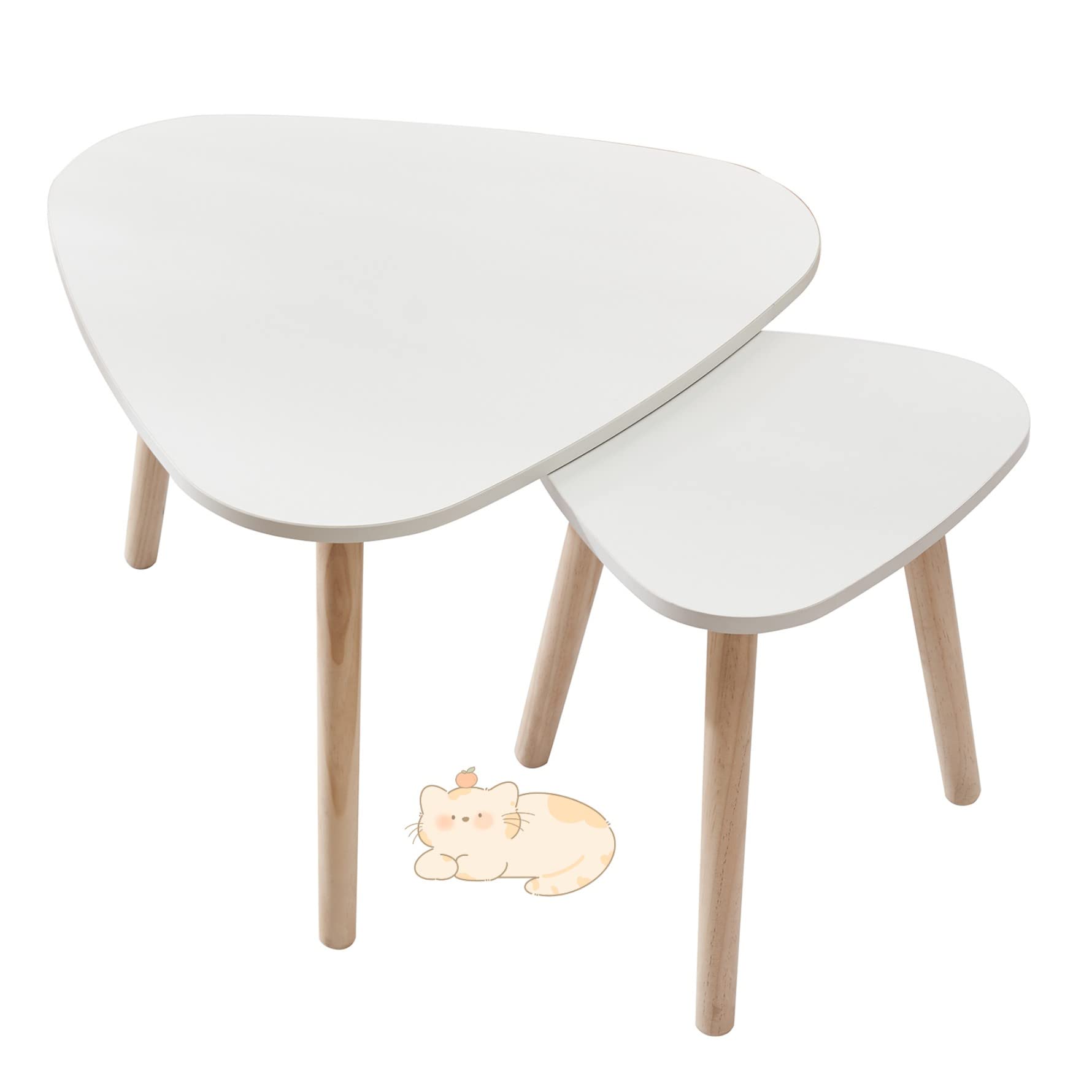Tables Gigognes Table Basse Gigogne Table d'Appoint Scandinave-Lot de 2 Tables Basses Gigognes Rondes Bicolore, Bois d'ingénierie- pour Salon Chambre Pieds Moderne en Bois-55*55*45&40*40*40cm