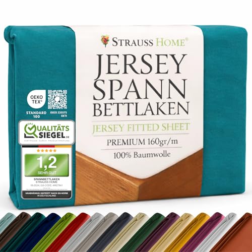 Strauss Home® Premium Spannbettlaken – 160 g/m² Gekämmte Baumwolle – Extra Hohe Steghöhe in Hotelqualität – Formstabil & Langlebig – Für Boxspringbetten bis 35 cm – 180x220-200x220cm - Petrol