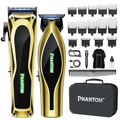 Phantom Professional Hair Clippers for Men, Cordless Barber Clippers & Trimmer Set with Magnetic Levitation Motor, 8000-13000 RPM DLC Blades for Fades, Blends & Line Ups, Gifts for Men (Gold)