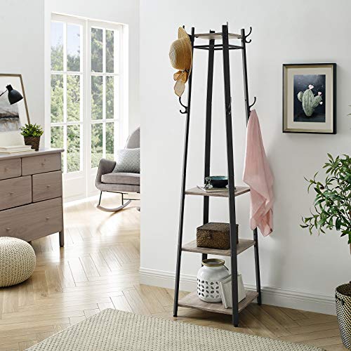 Vasagle Coat Rack, Coat Stand With 3 Shelves, Hall Trees Free Standing With Hooks For Scarves, Bags And Umbrellas, Steel Frame, Industrial Style, Greige And Black Ulcr080B02 #TOP2