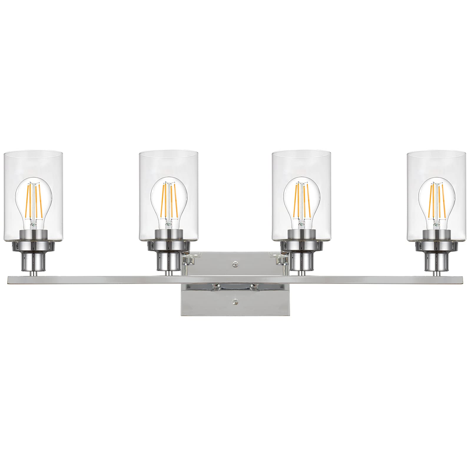 Bathroom Vanity Light Fixtures Chrome Finished 4-Light with Clear Glass Contemporary Bathroom Lighting Wall Sconces for Dining Room Living Room Kitchen Hallway