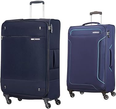 Samsonite Base Boost - Spinner L Expandable Suitcase, 78 cm, 105/112.5 Litre, Blue Navy Blue & American Tourister Holiday Heat - Spinner Suitcase, 79.5 cm, 108 Litre,TSA Padlock, Blue Navy