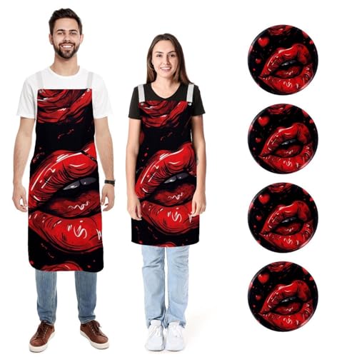 Tabliers de cuisine pour homme et femme motif lèvres rouges pour cuisiner à deux