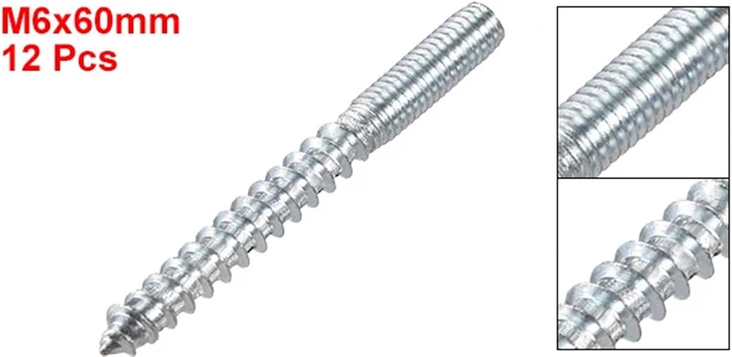 Cable Railing Screws 12pcs Hanger Bolt Double Headed Self-Tapping Screw M6x60/M6x79mm for Furniture Jointing(M6x79mm)