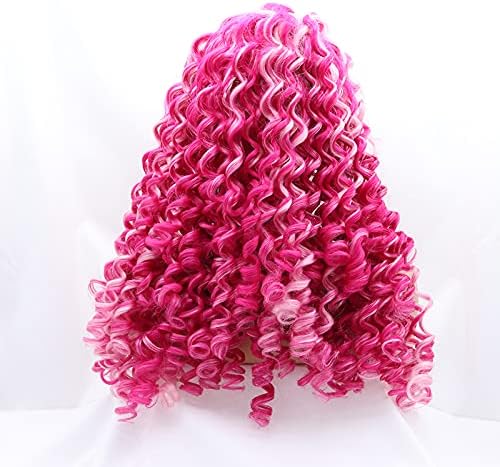 Xiweiya White Mixed Pink Curly Wigs Long Blonde Highlight Lace Front Wigs Ombre Pink Wigs13x4 Lace Front Wig Red Loose Wavy Soft Wig Heat Resistant Fiber 150% Density For Women 24inch - Image 5