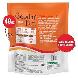 GoodnFun Triple Flavored Rawhide Kabobs for Dogs 3 Pound Pack of 4