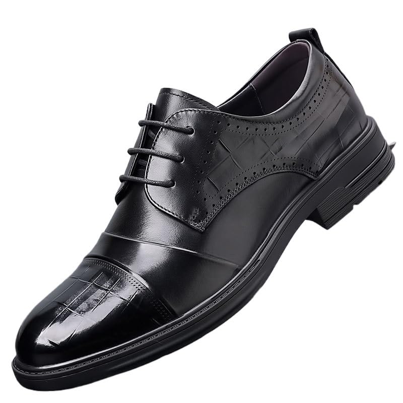 Mens Classic Formal Oxford Shoes Fashion Classic Pointed Toe Lace Up Low Top Leather Dress Shoes Height Increasing