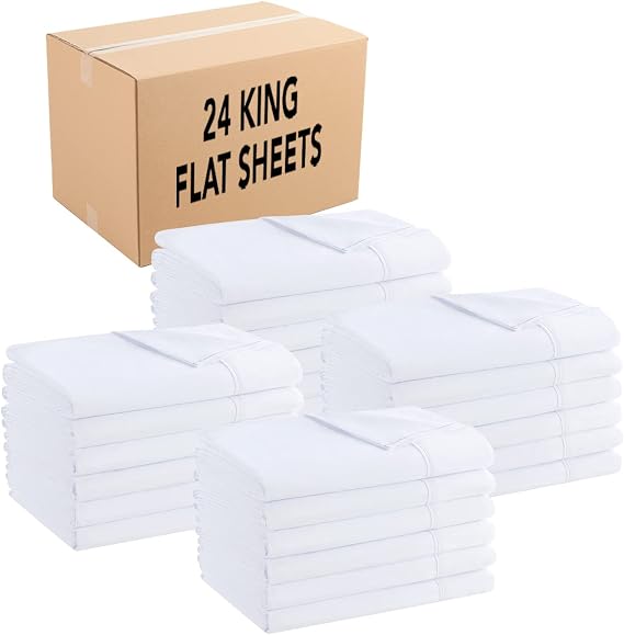 Arkwright Bulk King Flat Sheets - Case of 24 - Soft Brushed Microfiber Hypoallergenic Top Sheet only with Wrinkle Resistant, Bedding Essentials for Hosts and Hotels, White