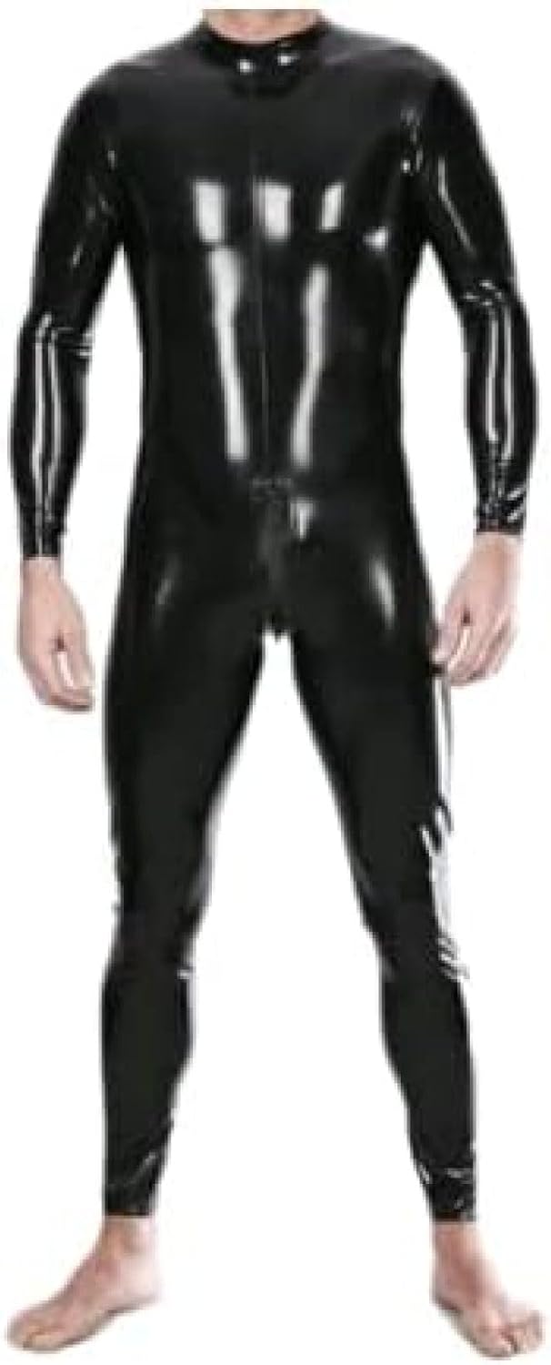 Sexy Full Body Black Mens Latex Catsuit Rubber Bodysuits with Back Crotch Zipper,Customize,Custom Size