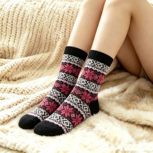 Image of Wool Socks for Women, Cozy Thermal Fall Winter Hiking Alpaca Warm Think Knit Comfy Crew Calf Socks