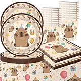 Danbghyuo 61 Pcs Capybara PartyGeschirr Set, Capybara Cartoon Partygeschirr, Mit Pappteller Serviette Becher Tischdecke, Kinder Geburtstag Dekoration Partyzubehör für 20 Gäste (A)
